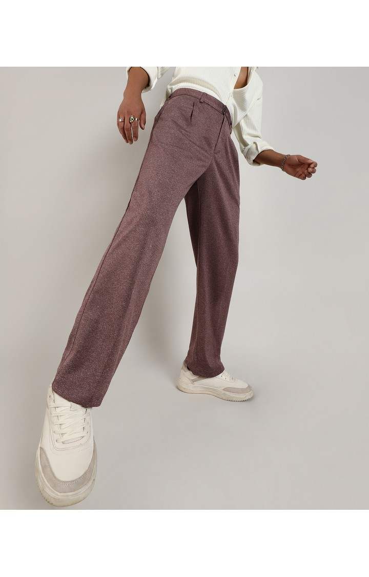 Men's Chocolate Brown Melange Polyester Trousers