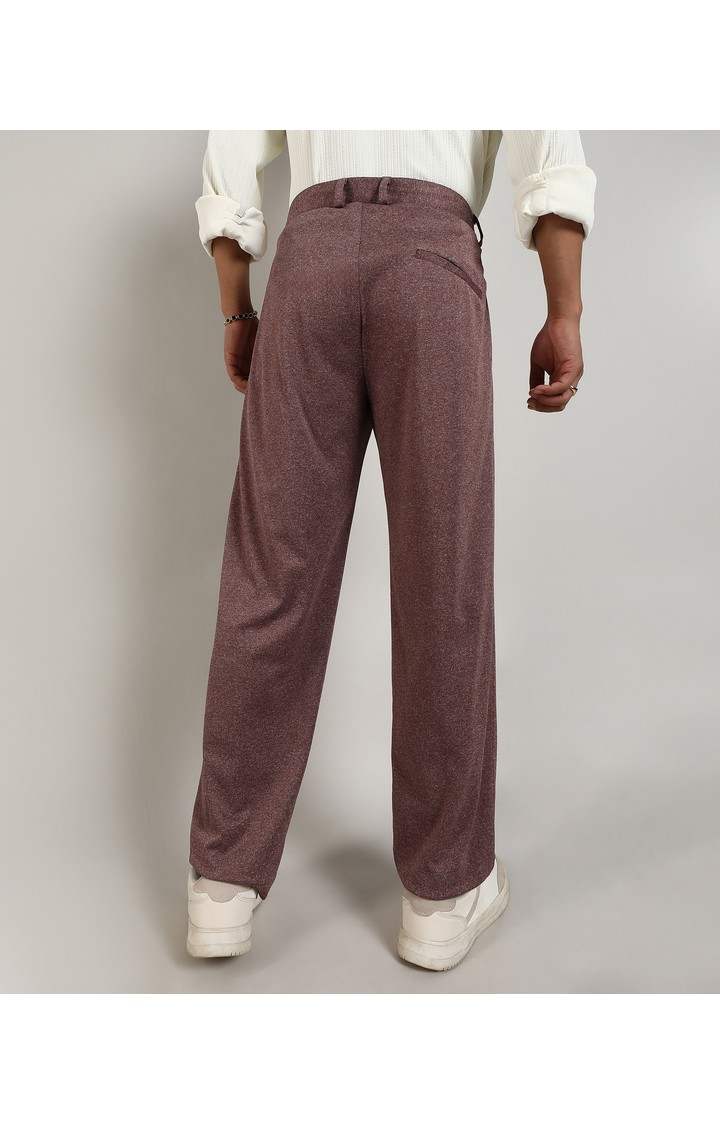 Men's Chocolate Brown Melange Polyester Trousers