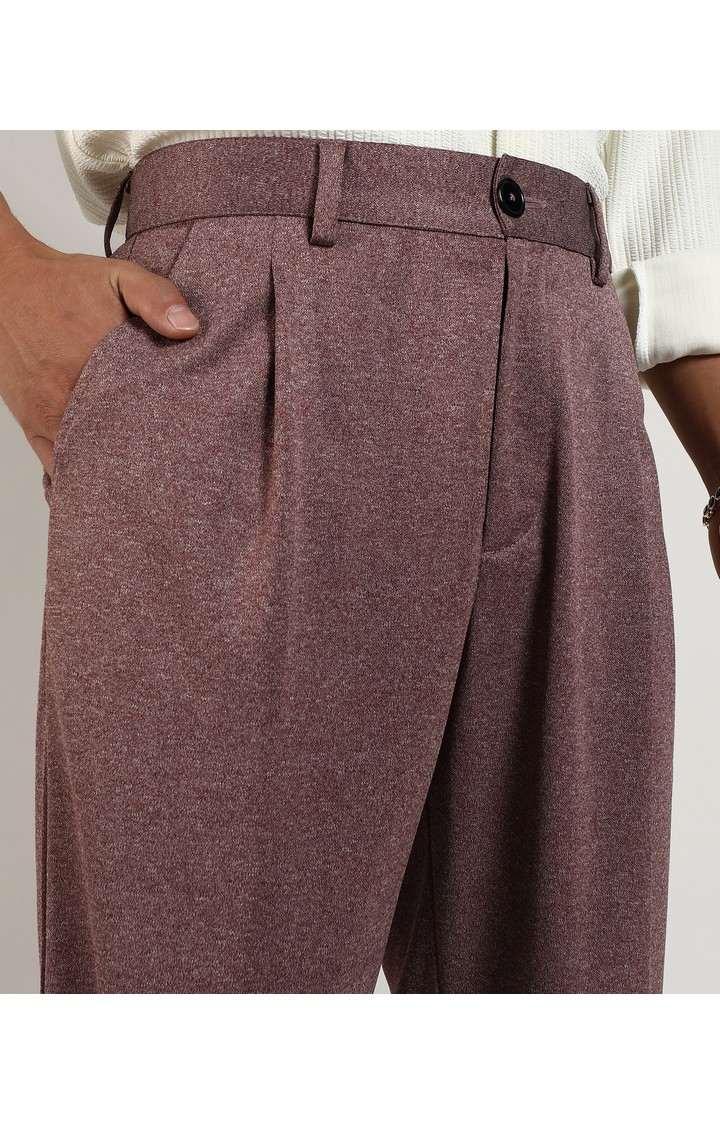 Men's Chocolate Brown Melange Polyester Trousers
