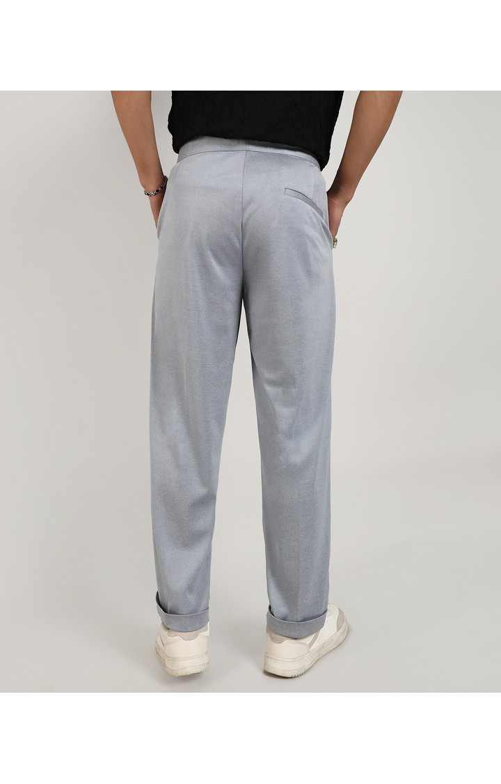 Men's Moon Grey Solid Polyester Trousers