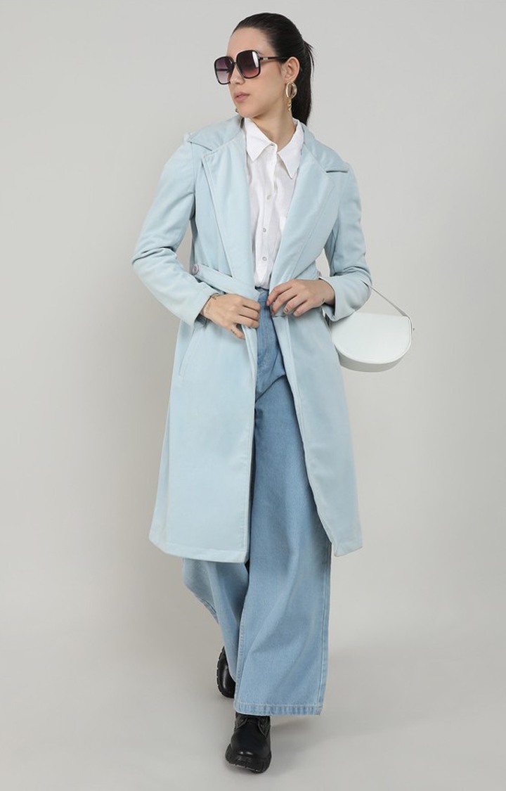 Women's Blue Solid Coat