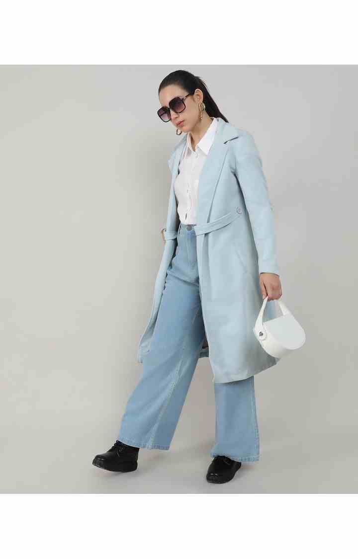 Women's Blue Solid Coat