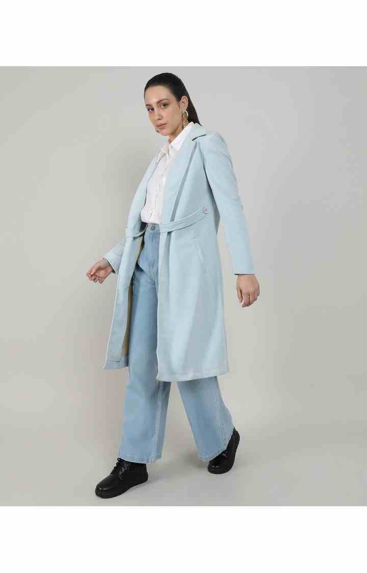 Women's Blue Solid Coat