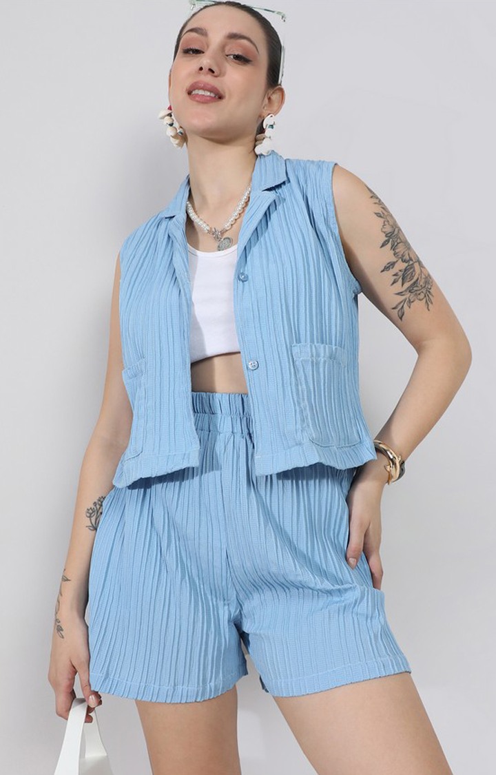 Women's Blue Solid Co-ords