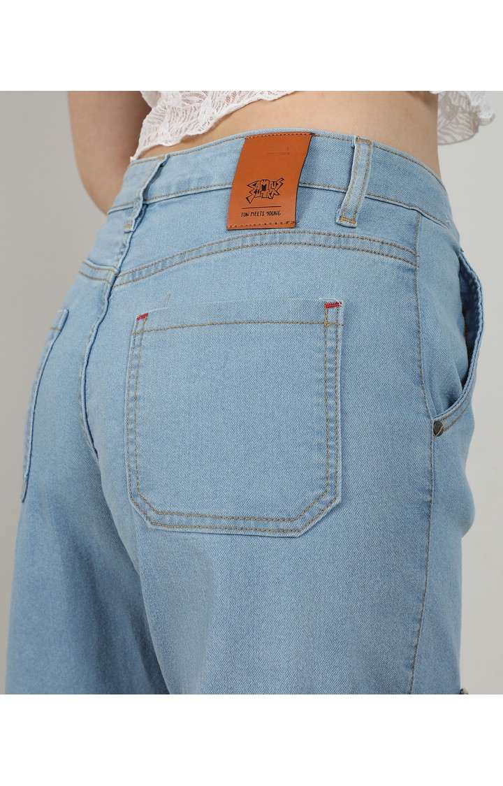 Women's Light Blue Patchwork Denim Cargos