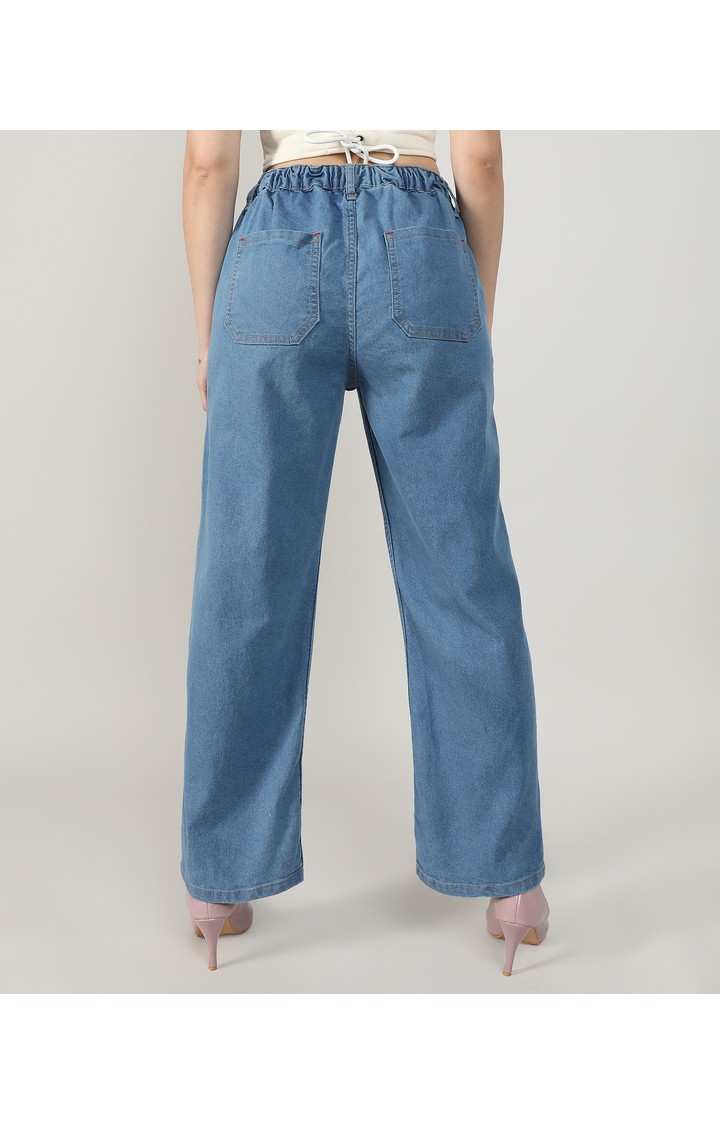 Women's Light Blue Patchwork Denim Mom Jeans