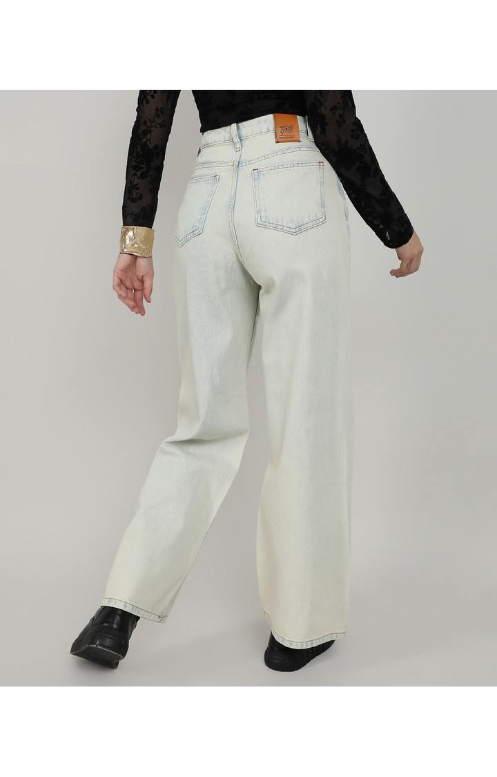 Women's Light Blue Solid Denim Flared Jeans