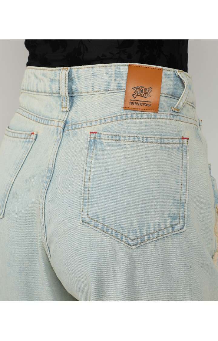 Women's Light Blue Solid Denim Straight Jeans