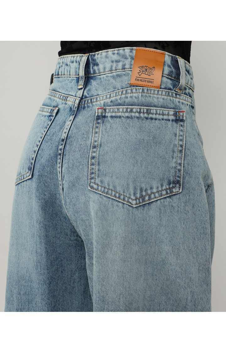 Women's Navy Blue Solid Denim Straight Jeans