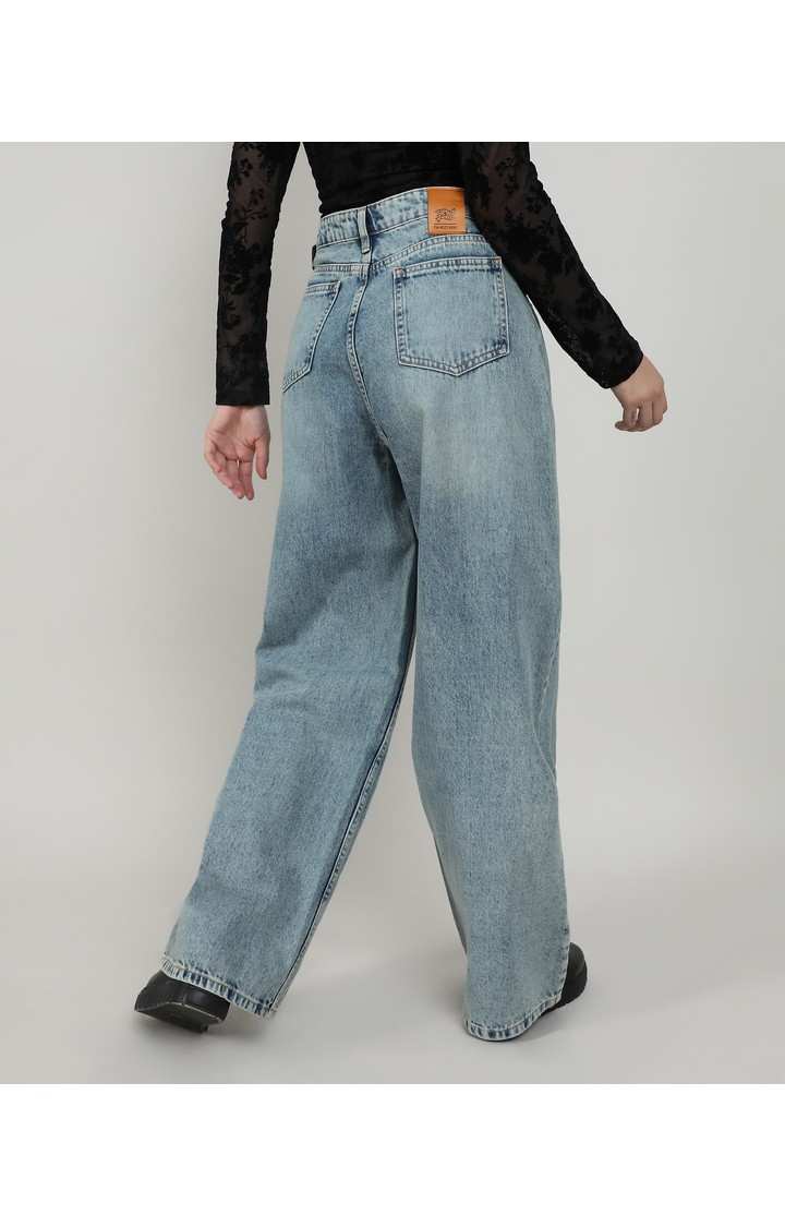 Women's Navy Blue Solid Denim Straight Jeans