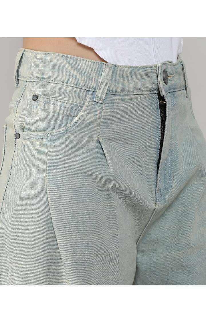 Women's Icy Blue Solid Denim Straight Jeans