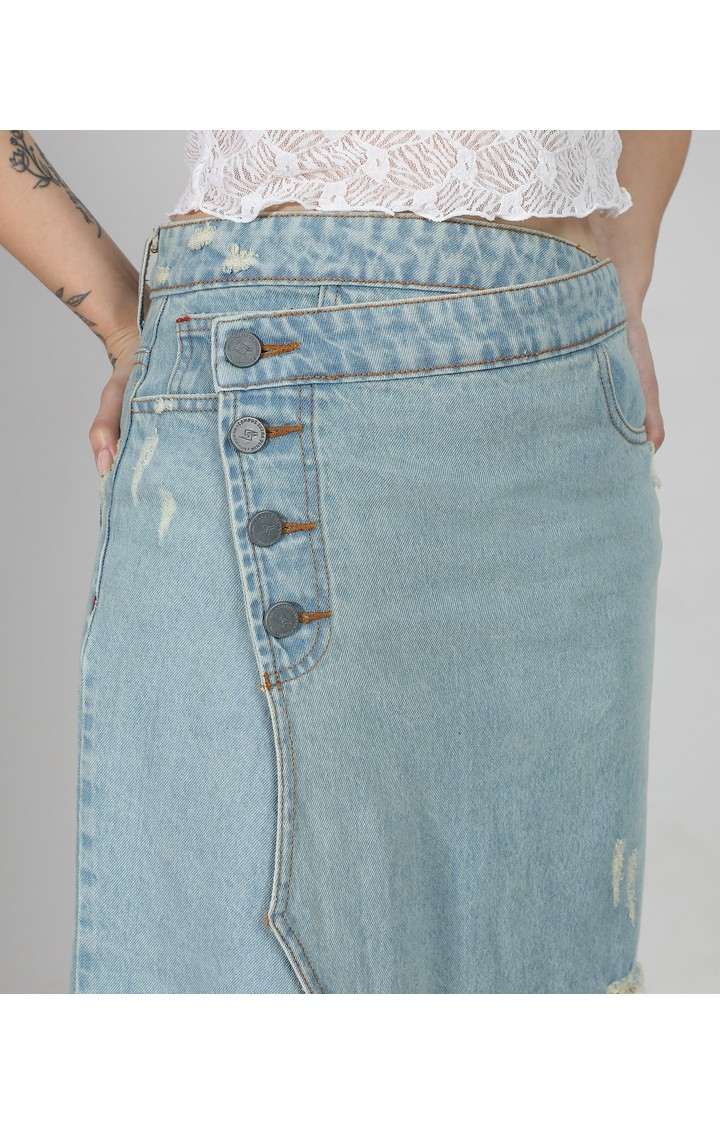Women's Light Blue Solid Denim Skirts