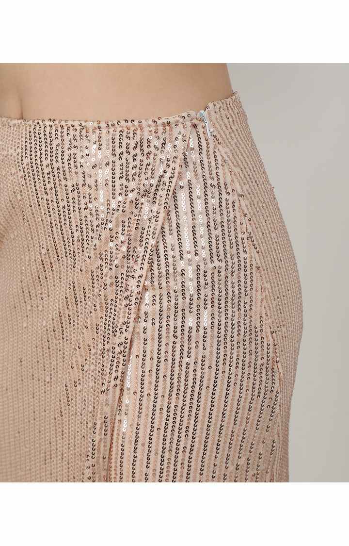 Women's Beige Embalished Polyester Skirts