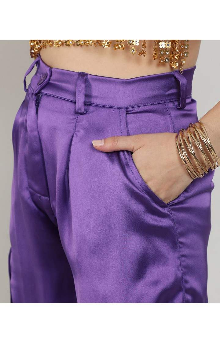 Women's Violet Purple Solid Polyester Cargos