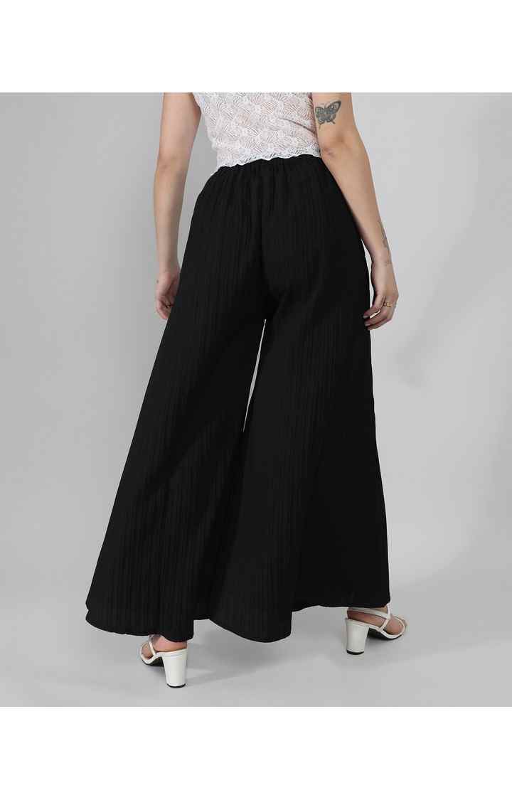 Women's Midnight Black Solid Polyester Trousers