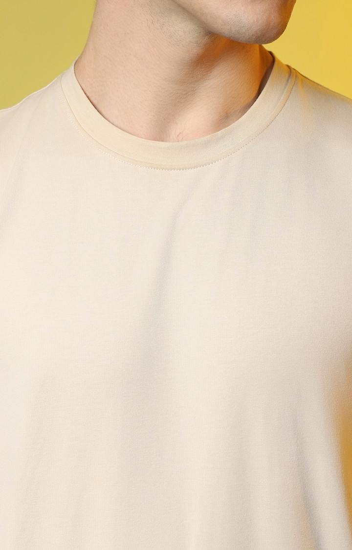Men's Beige Solid Regular T-Shirts