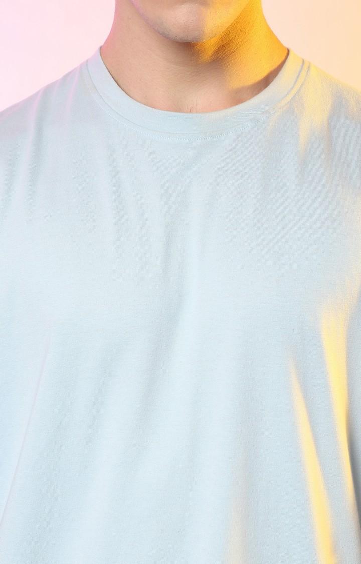 Men's Blue Solid Oversized T-Shirts