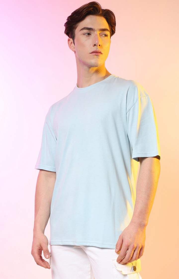 Men's Powder Blue Solid Oversized T-Shirt