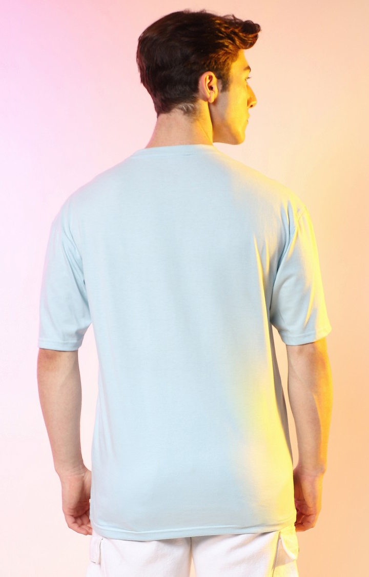 Men's Powder Blue Solid Oversized T-Shirt