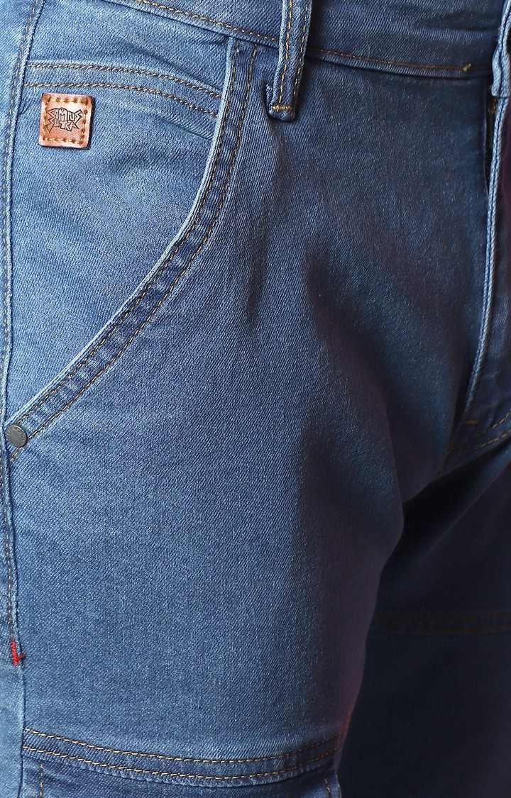 Men's Prussian Blue Solid Denim Cargos