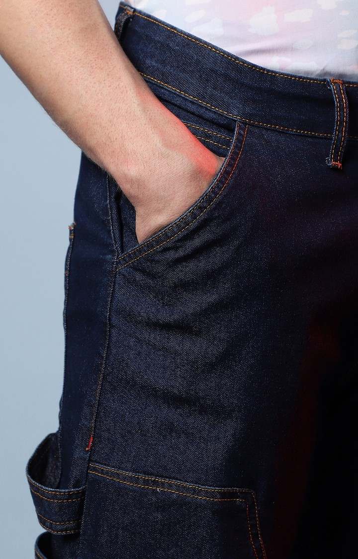 Men's Navy Blue Solid Denim Straight Jeans