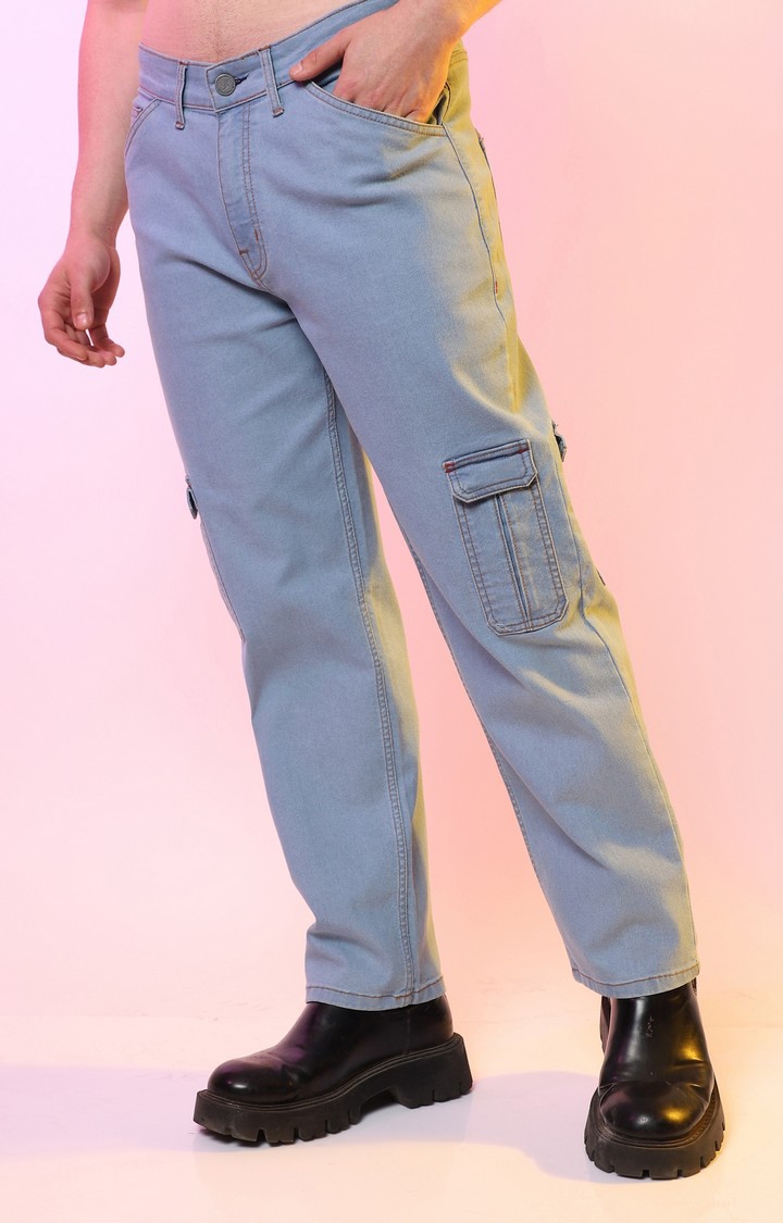 CAMPUS SUTRA | Men's Light Blue Solid Wide Leg Jeans