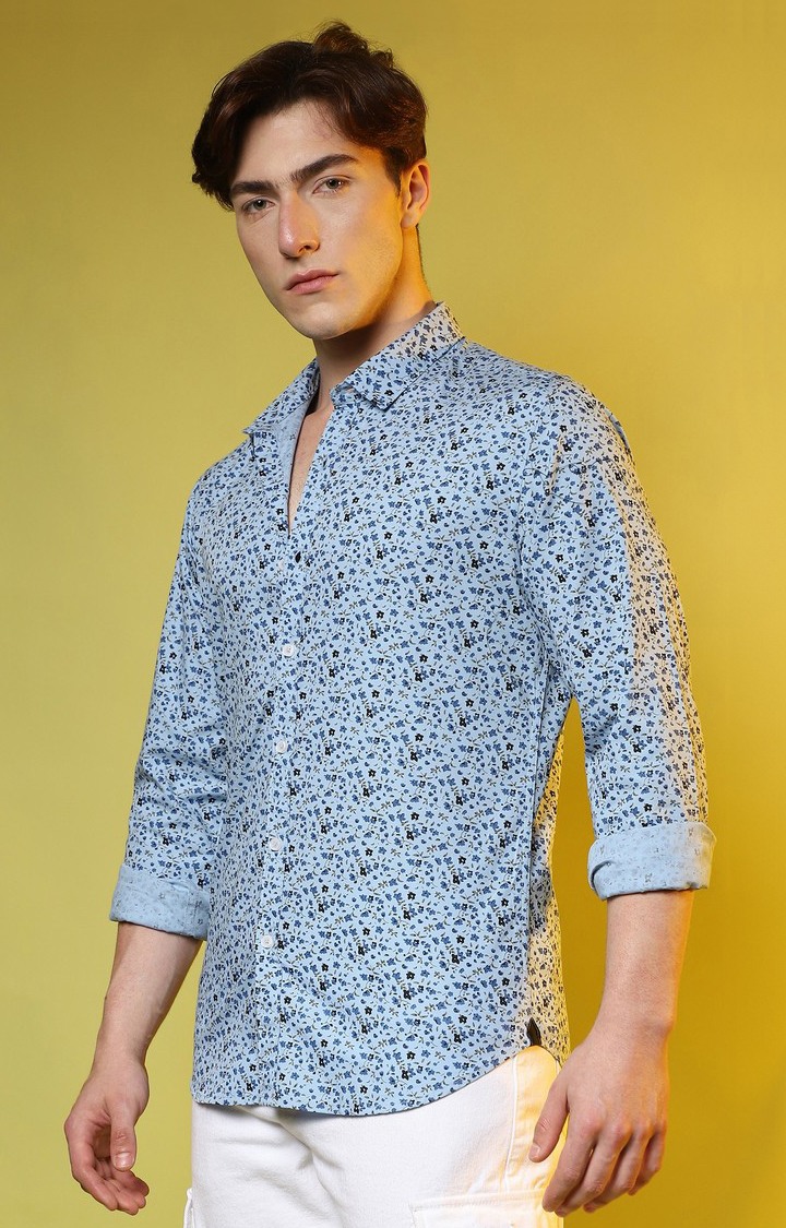 Men's Blue Printed Casual Shirts