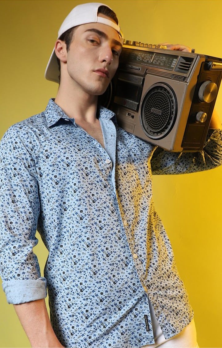 Men's Blue Printed Casual Shirts