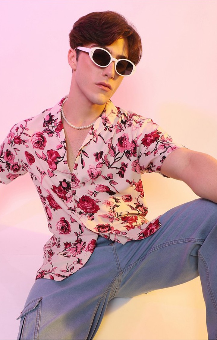 Men's Pink Floral Casual Shirts