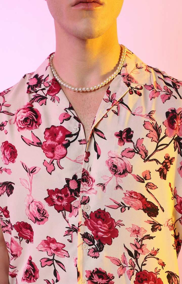 Men's Pink Floral Casual Shirts