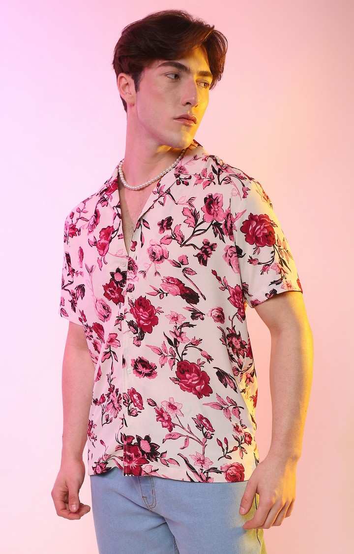 Men's Pink Floral Casual Shirts