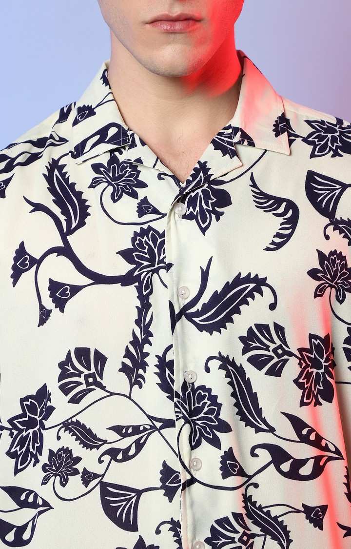 Men's White Floral Casual Shirts