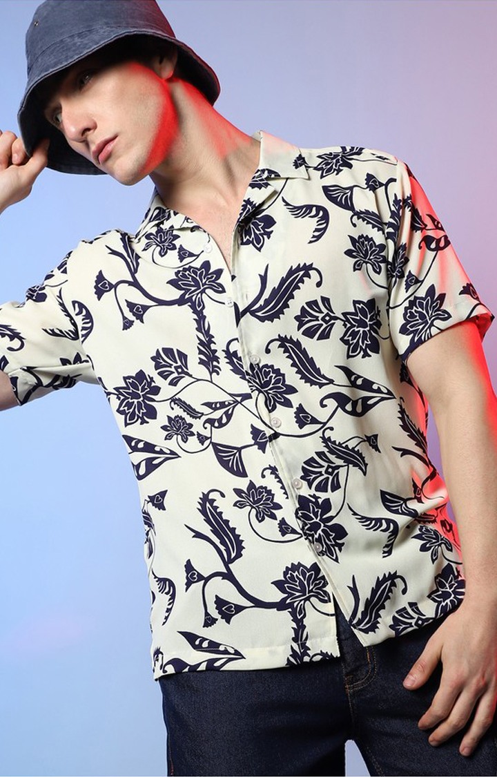 Men's White Floral Casual Shirts
