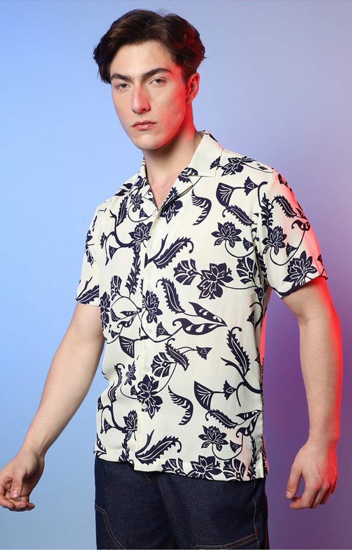 Men's White Floral Casual Shirts