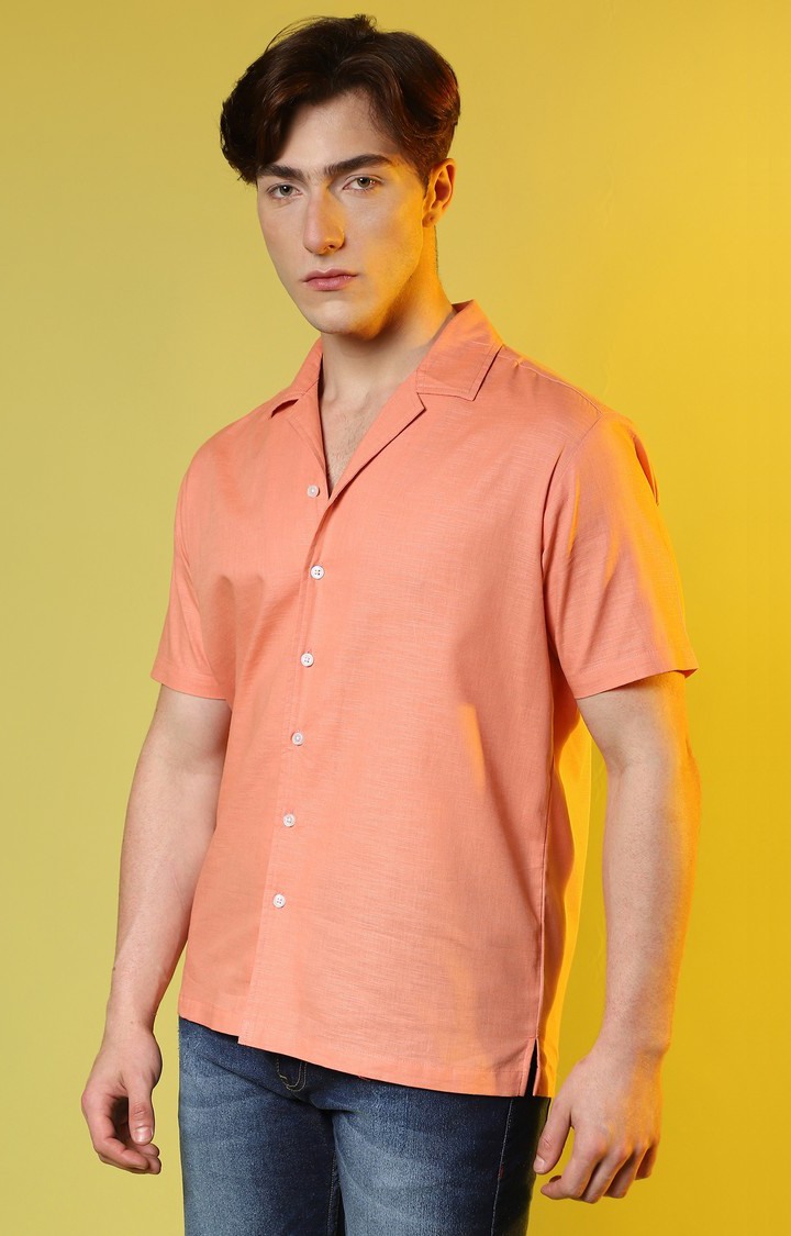 Men's Orange Solid Casual Shirts