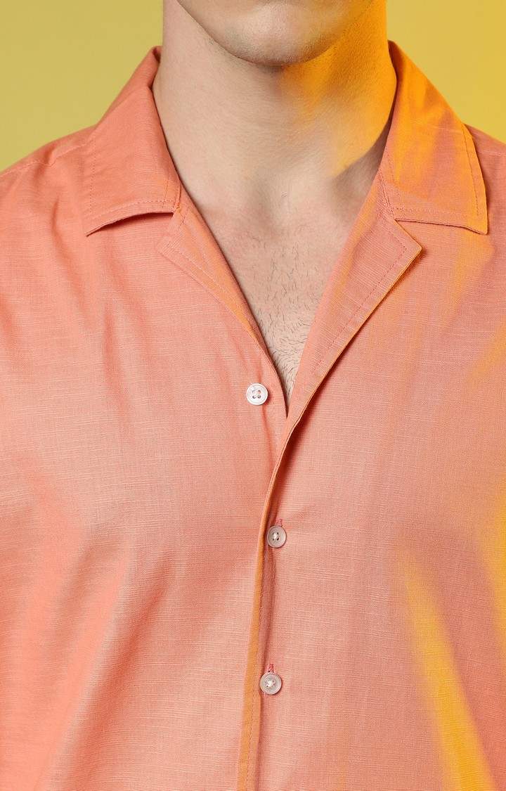 Men's Orange Solid Casual Shirts