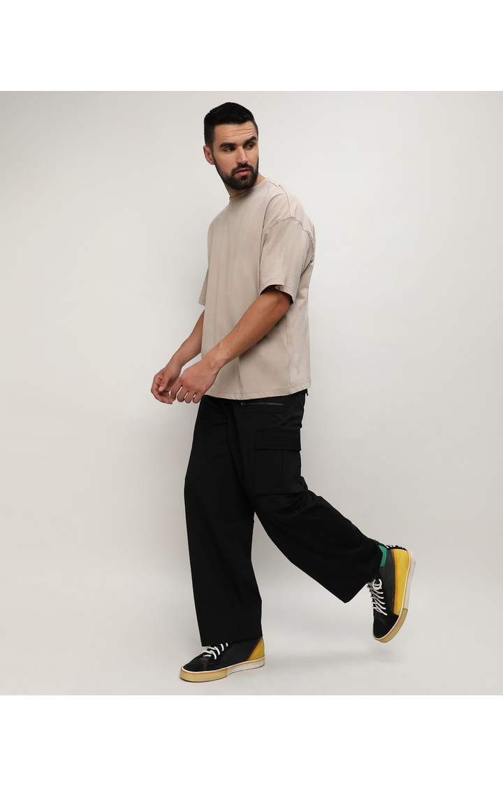 Men's Midnight Black Solid Polyester Cargos