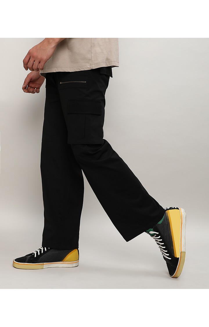 Men's Midnight Black Solid Polyester Cargos