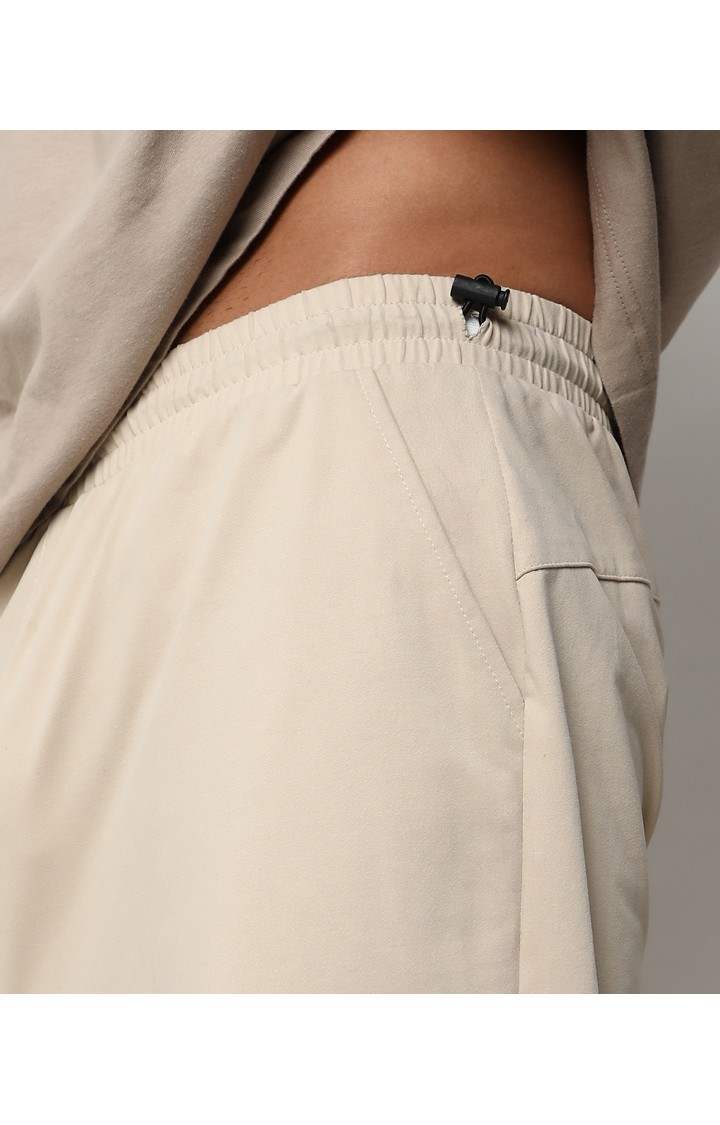 Men's Beige Solid Polyester Trousers