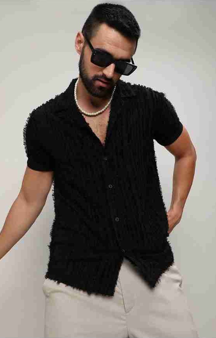 Men's Black Striped Casual Shirts
