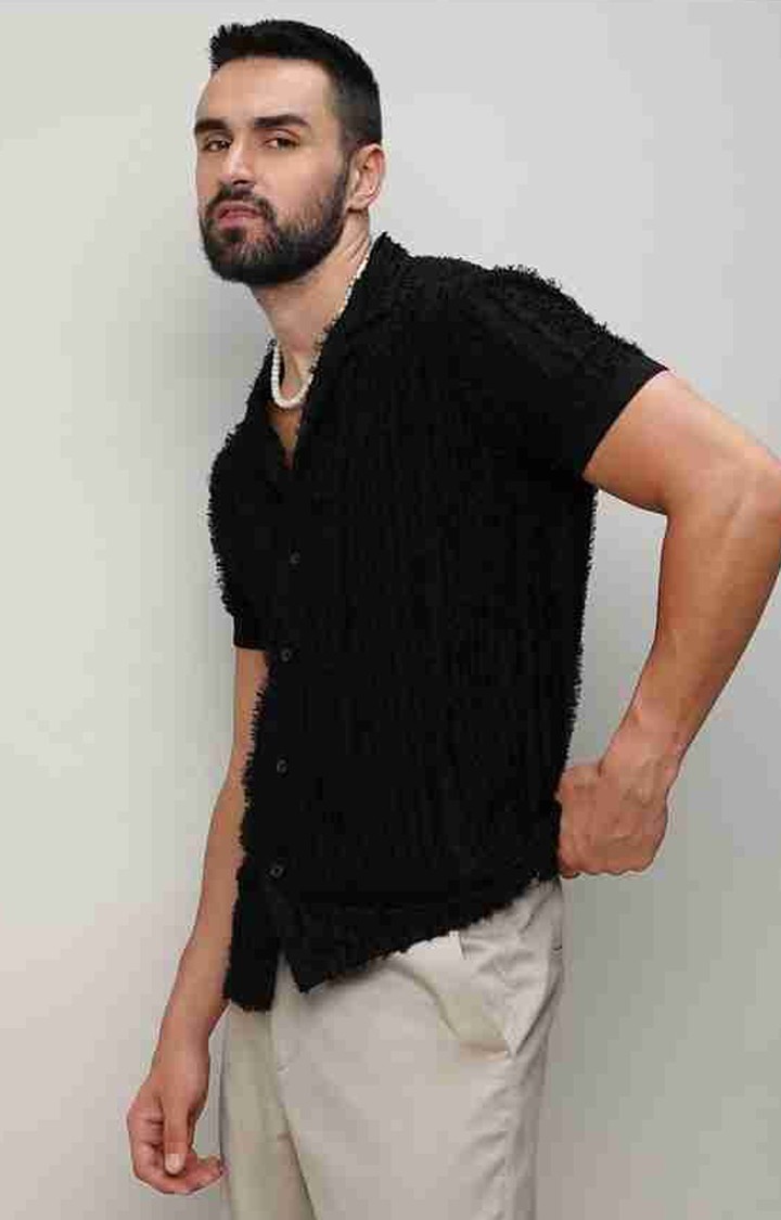 Men's Black Striped Casual Shirts