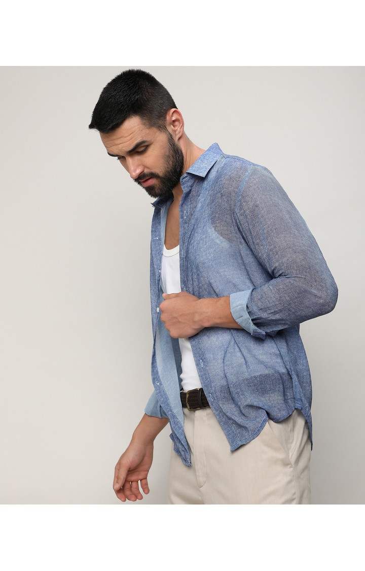 Men's Blue Solid Casual Shirts