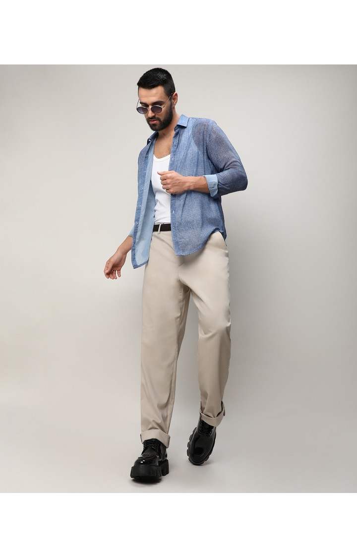 Men's Blue Solid Casual Shirts