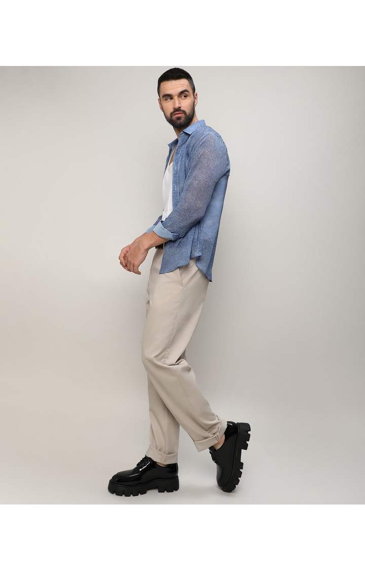 Men's Blue Solid Casual Shirts