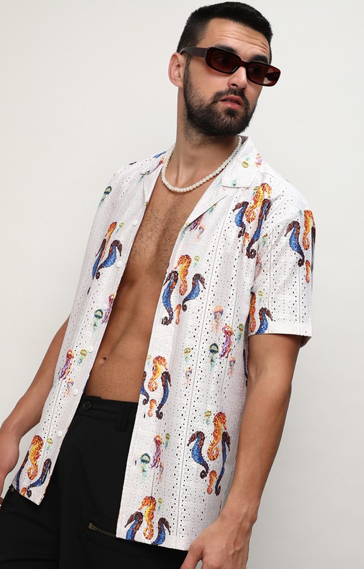 Men's White Printed Casual Shirts