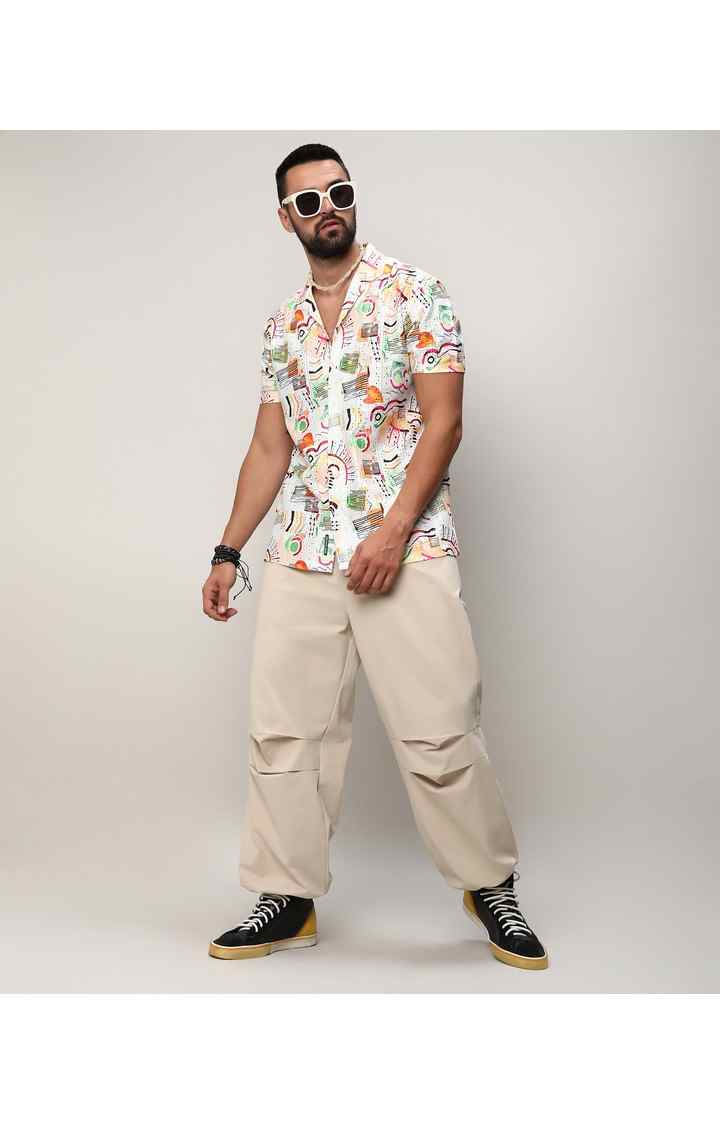 Men's White Printed Casual Shirts