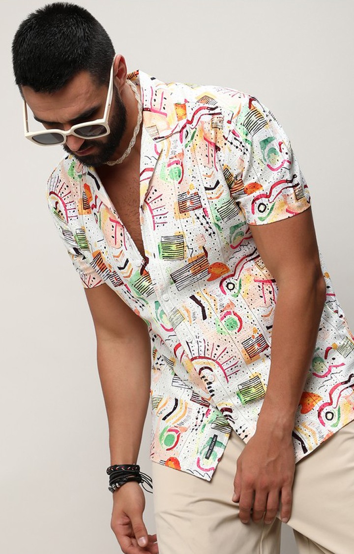 Men's White Printed Casual Shirts