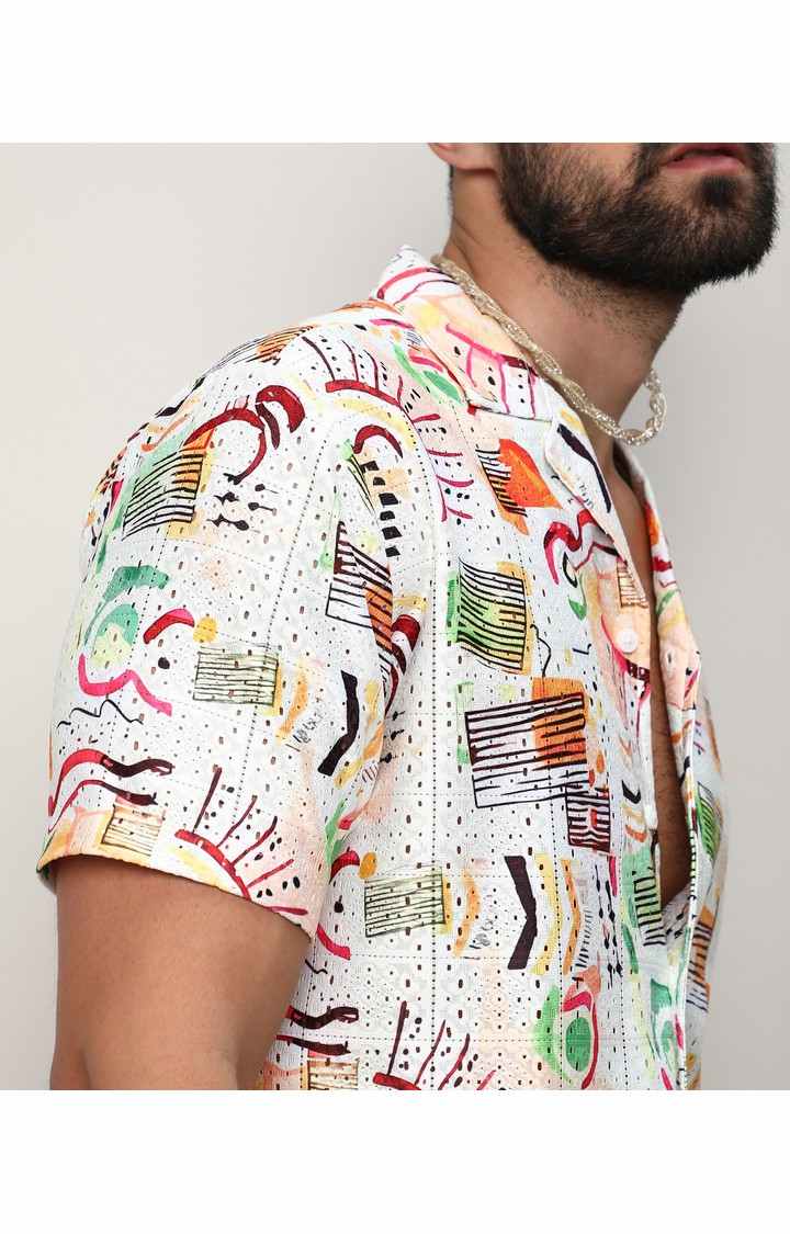 Men's White Printed Casual Shirts