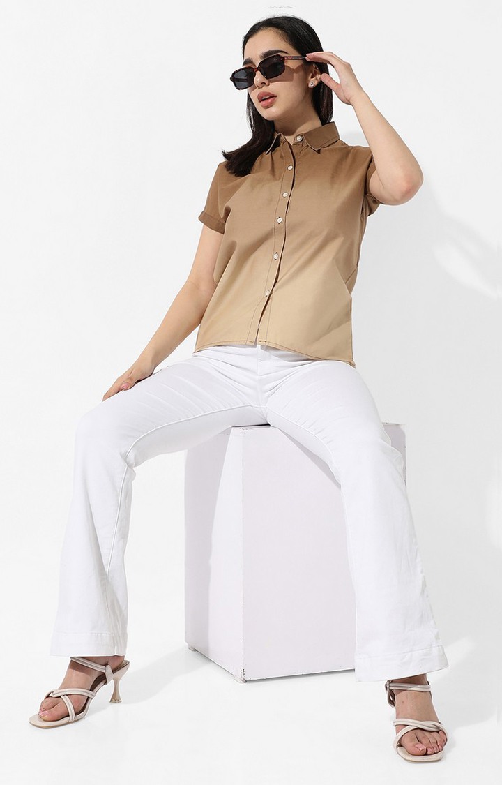 Women's Brown Colourblock Casual Shirts
