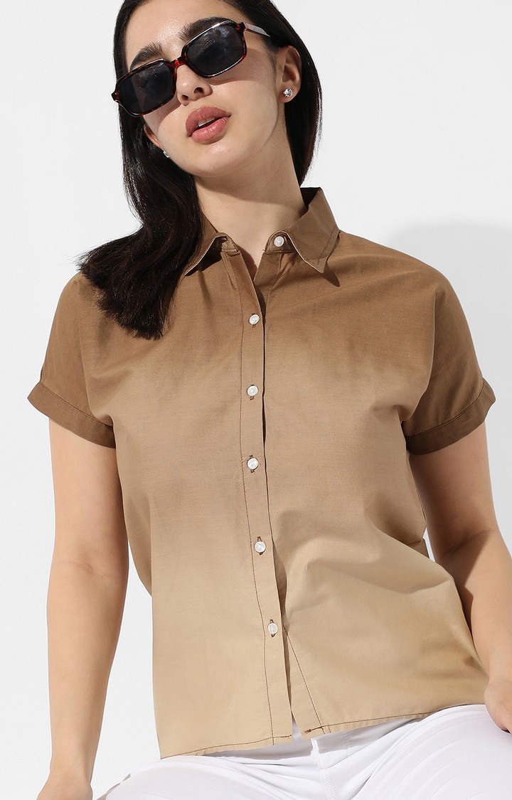 Women's Brown Colourblock Casual Shirts